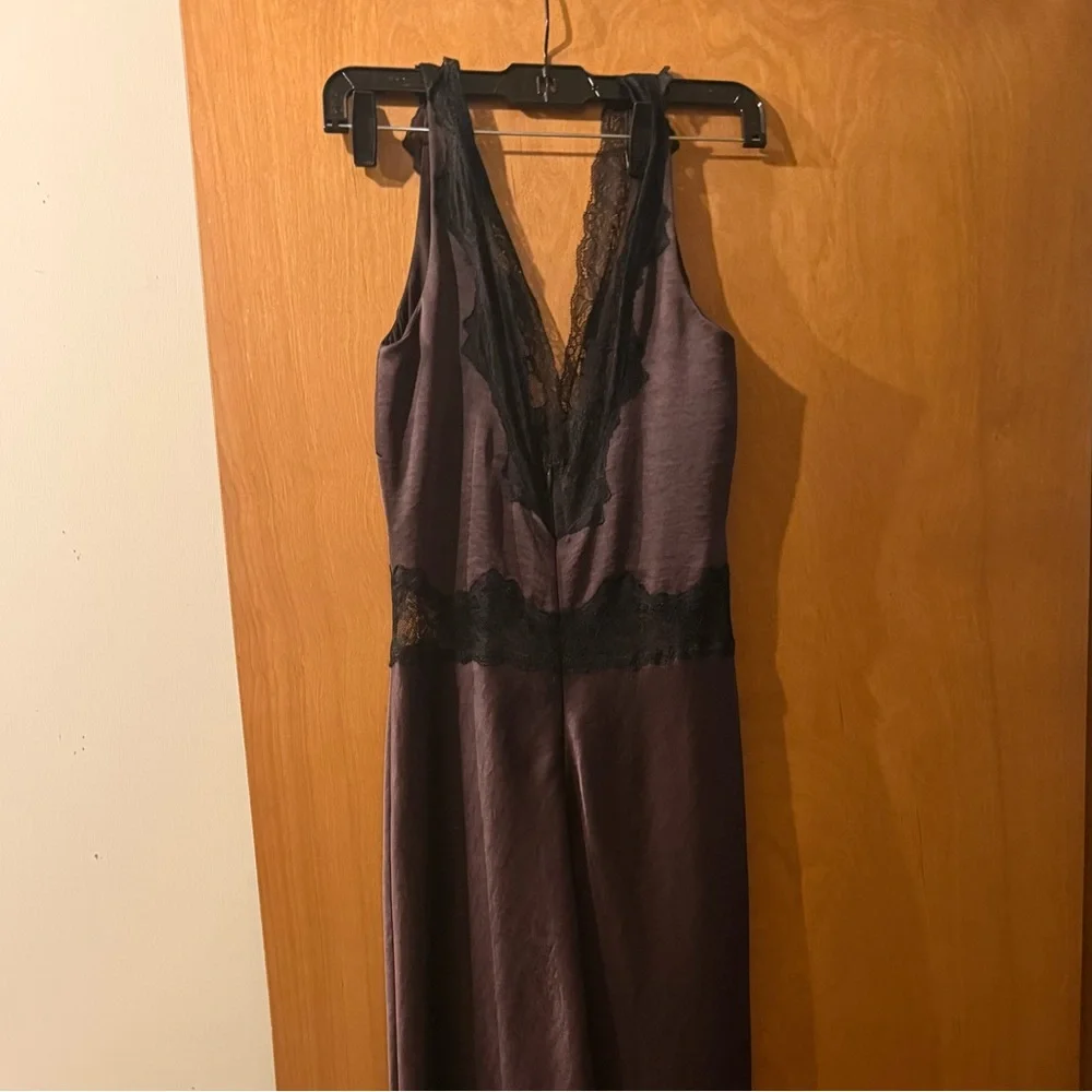 Bec & Bridge Cocoa Brown Lace-Trim Satin Midi Dress - Picture 4 of 5